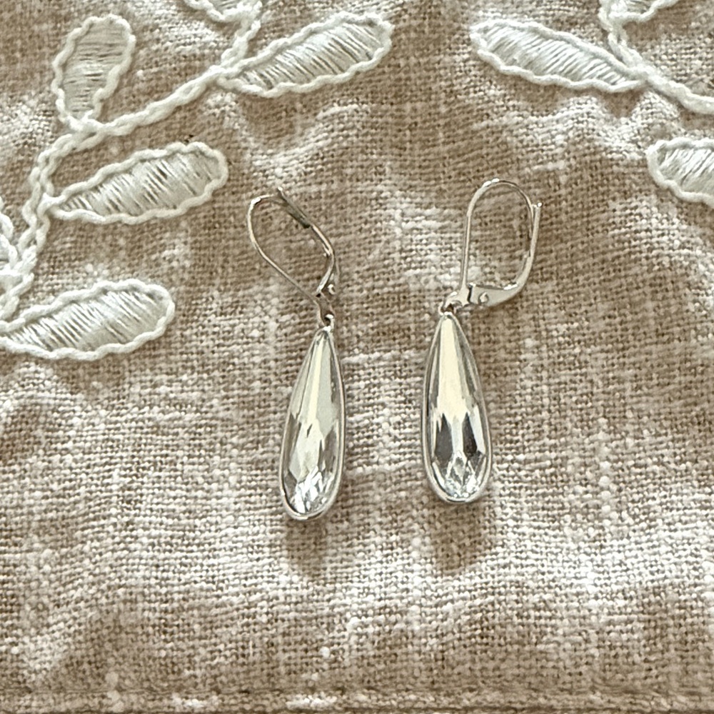Touchstone Crystal Silver Teardrop Leverback Earrings